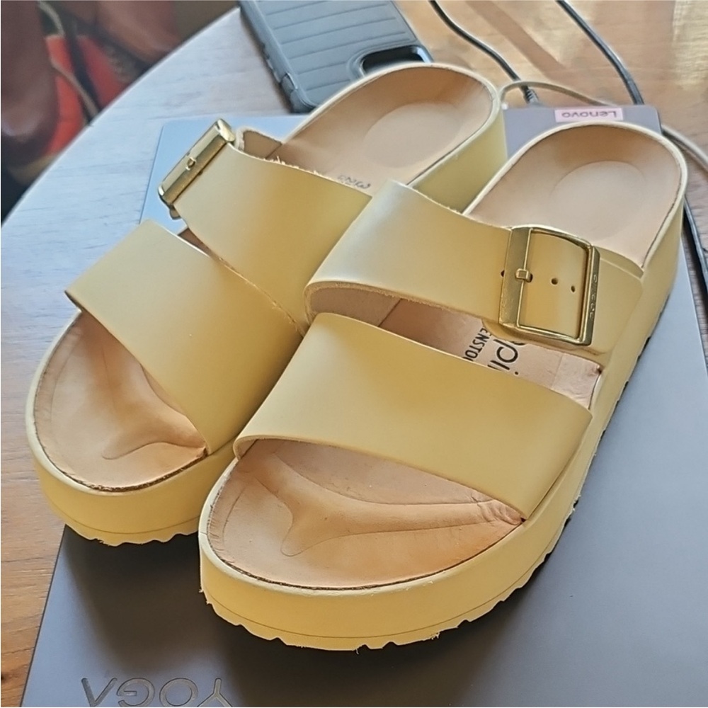 BIRKENSTOCK Papillio The Almina Platform Wedge ECRU Slide Sandals - Picture 2 of 13